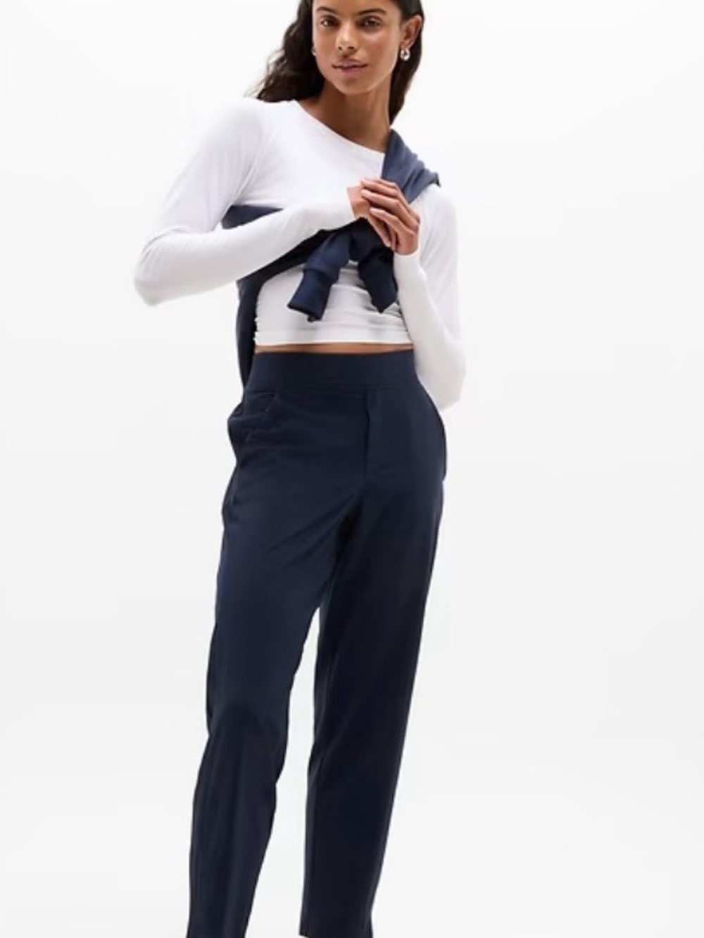 Athleta Navy Tailored Tapered Trousers